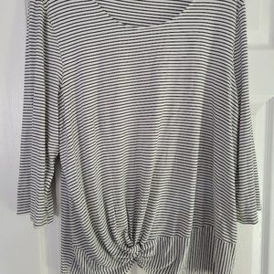 Chico's black‎ and white striped top 3/4 sleeves knotted in front Size 3/…